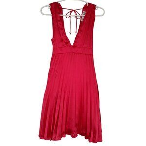 Sincerely Jules Red Pleated Sleeveless Dress With Plunge Neck & Tie Back XS, NWT